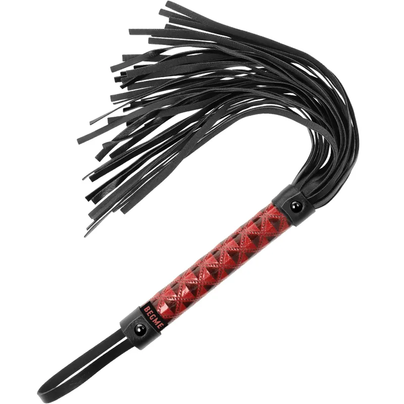 Fouet BDSM Cuir Végan Rouge/Noir - Begme