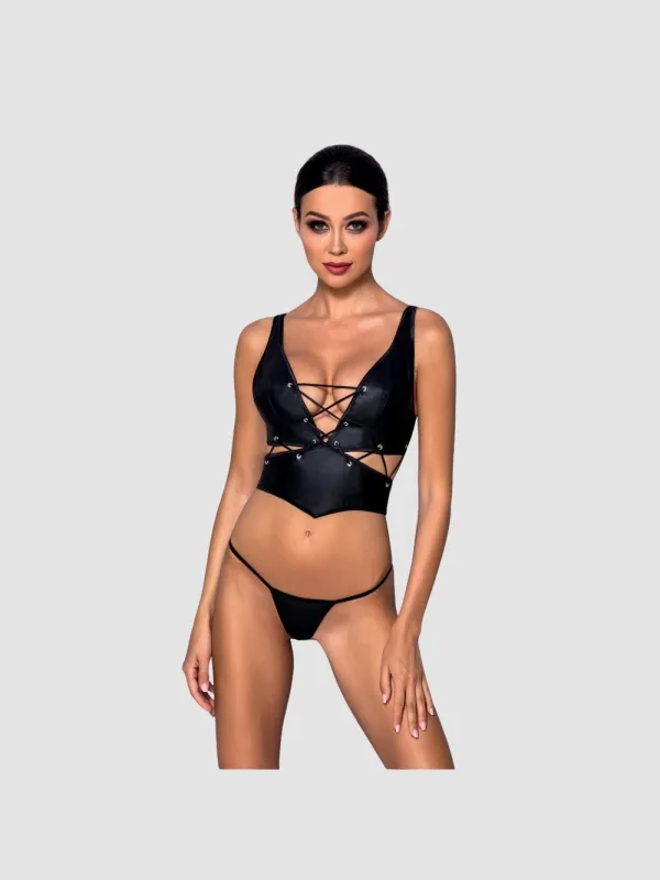 Ensemble 2 Pièces Semi-Corset Francesca Leather Collection Noir