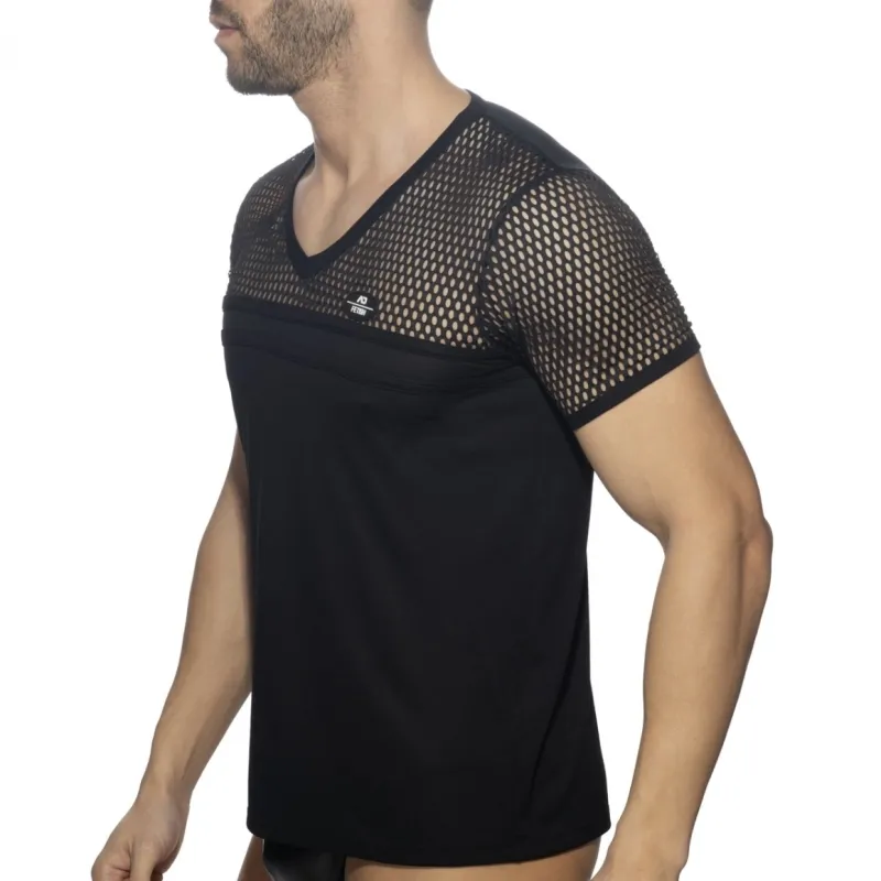 AD Fetish T-shirt MESH-STRIPED Noir