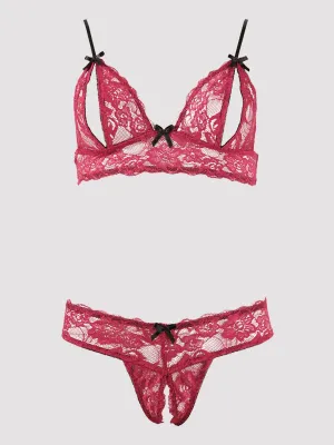 Ensemble 2 pièces ouvert dentelle rouge L