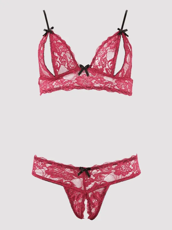 Ensemble 2 pièces ouvert dentelle rouge L