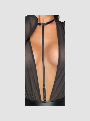 Body Mousseline Transparente & Lanière Noir