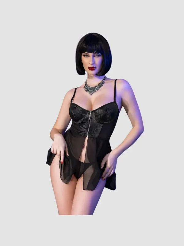 Bustier CR4612 imitation cuir noir