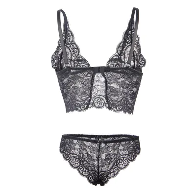 Chemisier de nuit en soie et dentelle + culotte noire L/XL - Subblime