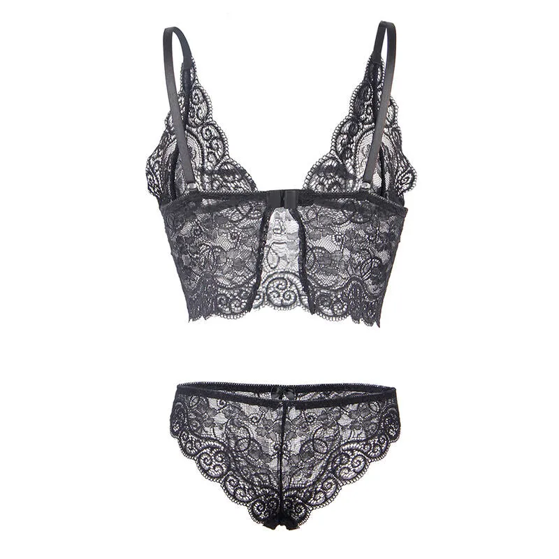 Chemisier de nuit en soie et dentelle + culotte noire L/XL - Subblime