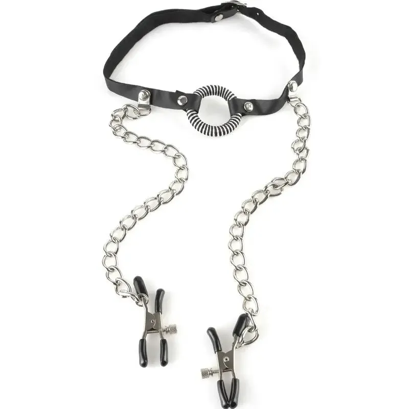 Baillon Ring Gag avec Pinces à Tétons - Fetish Fantasy