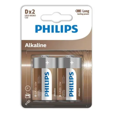 Piles Alcalines D LR20 Longue Durée Pack de 2 - Philips