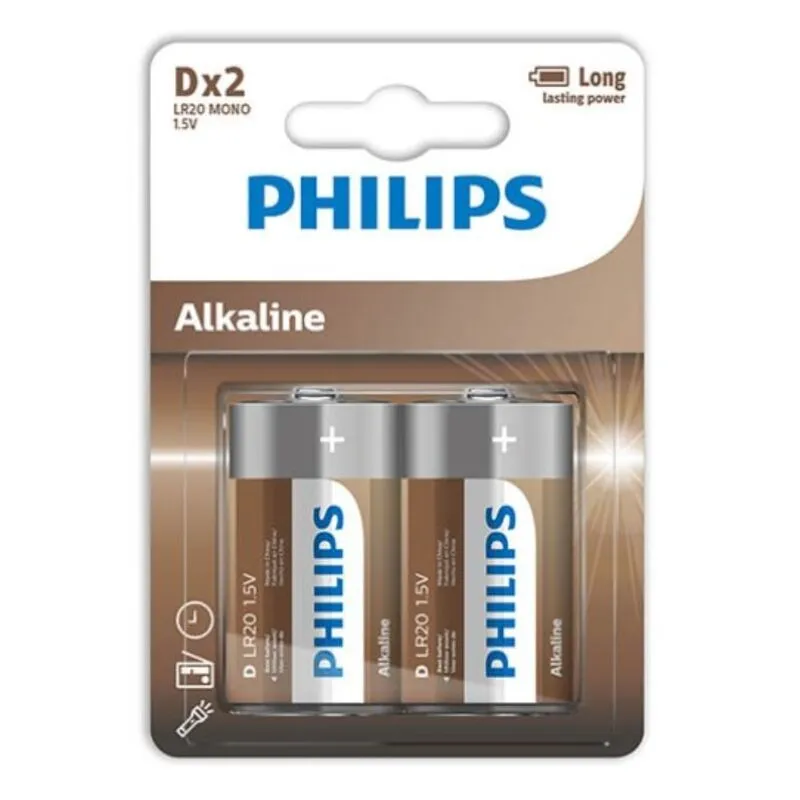 Piles Alcalines D LR20 Longue Durée Pack de 2 - Philips