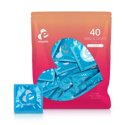 EasyGlide - Préservatifs nervurés et stimulants "Ribs and Dots" - 40 pièces