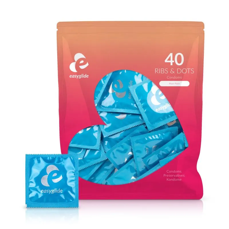 EasyGlide - Préservatifs nervurés et stimulants "Ribs and Dots" - 40 pièces