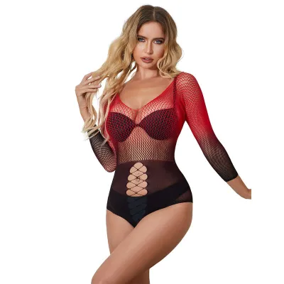 Robe Résille Dégradé Rouge et Noir Manches Longues - Subblime