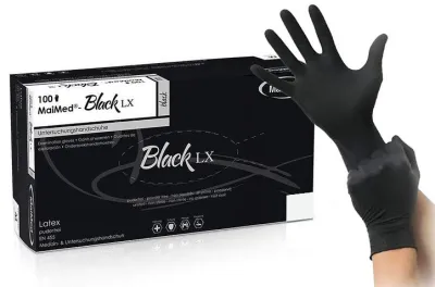 MaiMed Gants en Latex non poudrés BLACK LX Noir x100