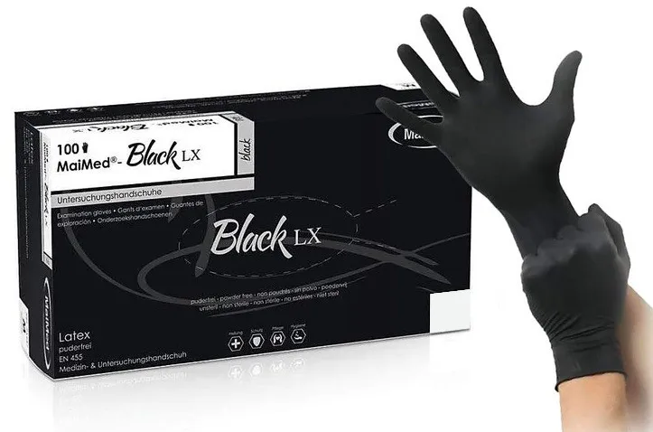 MaiMed Gants en Latex non poudrés BLACK LX Noir x100