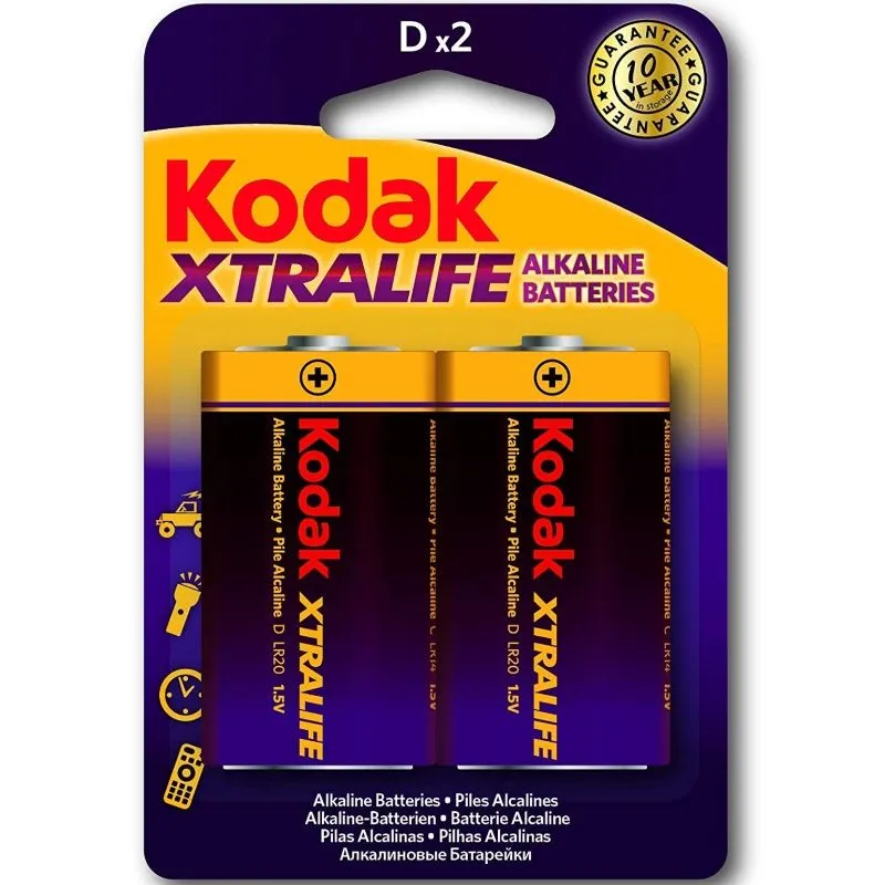 Piles alcalines LR20 D 1.5V Xtralife lot de 2 - Kodak