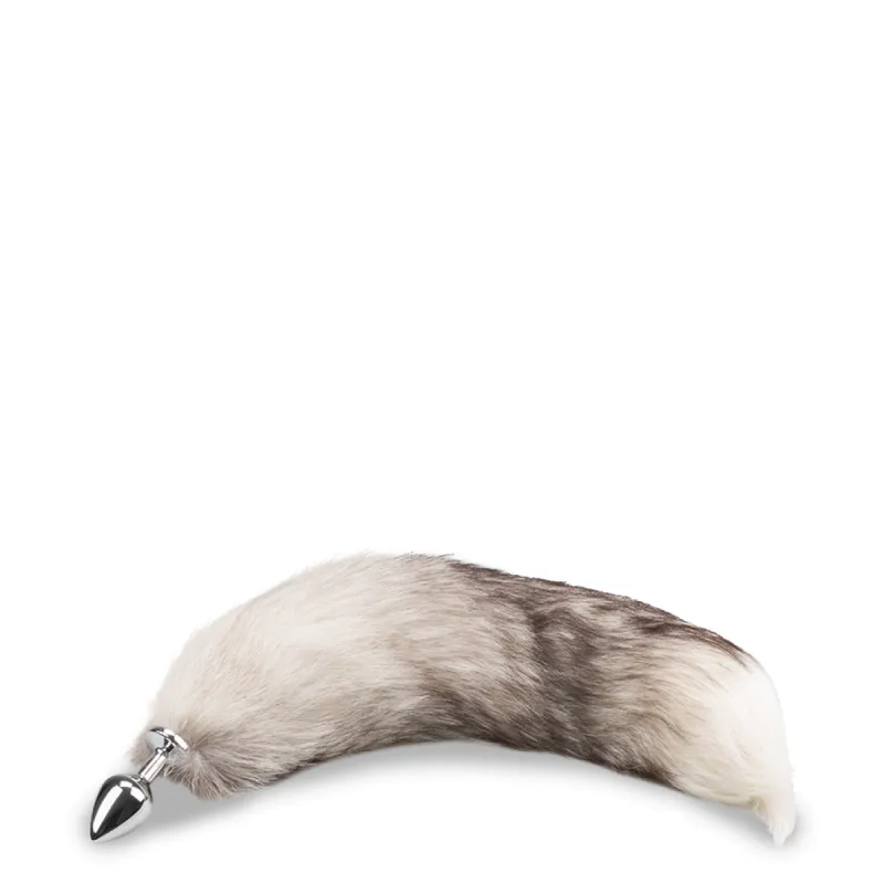 Plug queue de renard fourrure grise et blanche