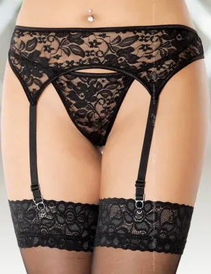 Softline Porte-jarretelles et string assorti aux motifs fleuris - Noir
