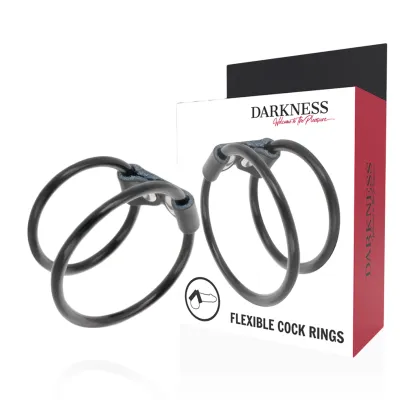 Anneau Pénien Double Flexible Cuir et Caoutchouc - Darkness