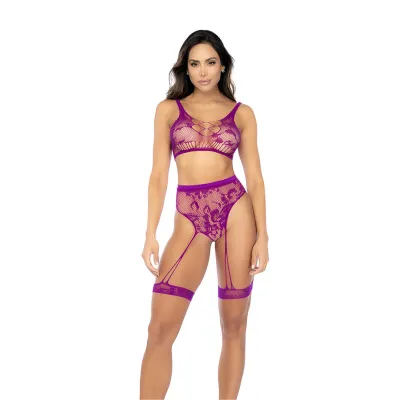 Mapalé Ensemble Lingerie 2 Pièces Résille Fleurie Rose Orchidée