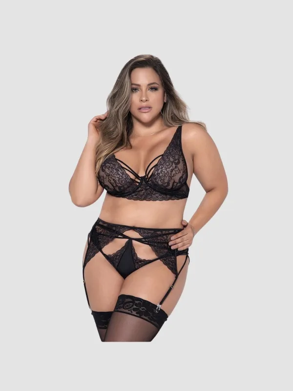 Ensemble 3 Pièces 8389 Dentelle Noir GT