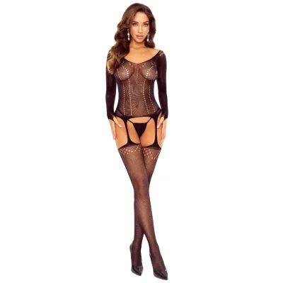 Bodystocking Maille Noire BS125 Entrejambe Ouverte - Passion