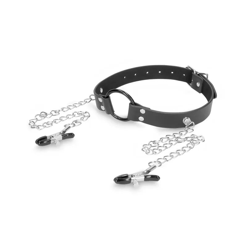 Bâillon Anneau avec Pinces à Seins O-Ring Gag