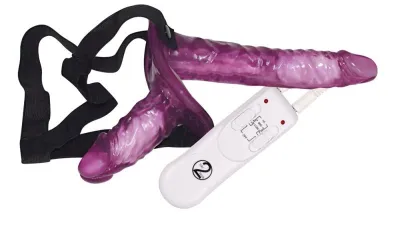 Vibromasseur Double Vibrant Strap-On - Violet