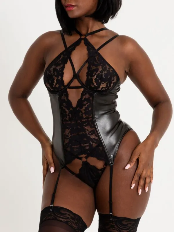 Ensemble guêpière wetlook et dentelle Fierce Romance