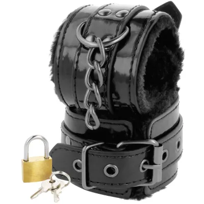 Menottes en simili-cuir noir avec cadenas - Darkness