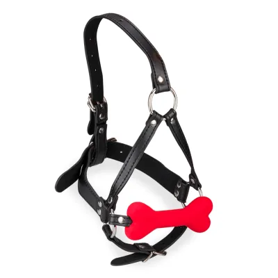 Bâillon harnais avec os en silicone 12,3cm Puppy Play Kinky