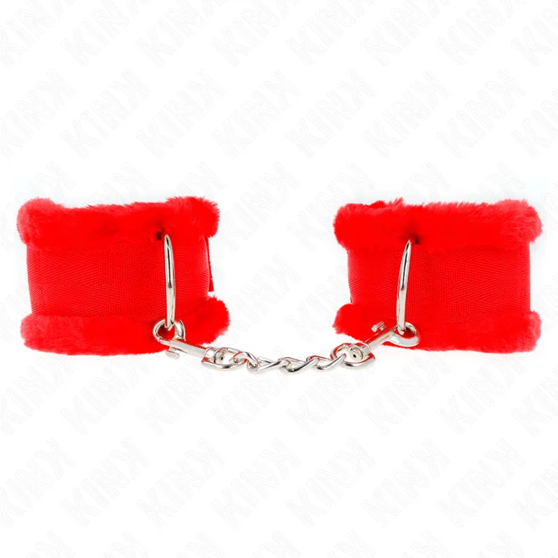 Menottes Appui-Poignets Doublés Fourrure Rouge Ajustable - KINK