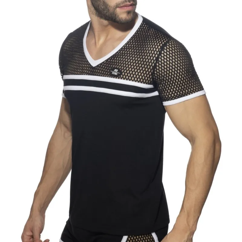 AD Fetish T-shirt MESH-STRIPED Noir-Blanc
