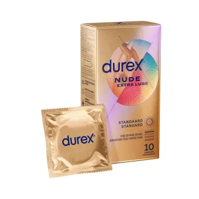 Durex - Préservatifs Nude Extra Lubrifiant - 10 pièces