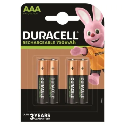 Piles rechargeables AAA HR03 750mAh pack de 4 - Duracell