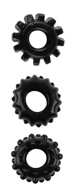 Lot de 3 Anneaux péniens souples GEAR UP Noirs