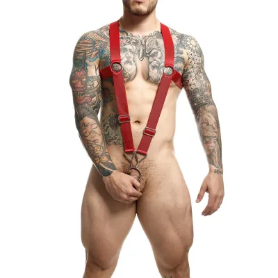 Harnais Croisé Dos Dungeon Rouge Taille Unique - MaleBasics