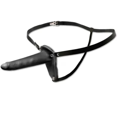 Gode Ceinture avec Harnais Cuir Noir 15 cm - Fetish Fantasy