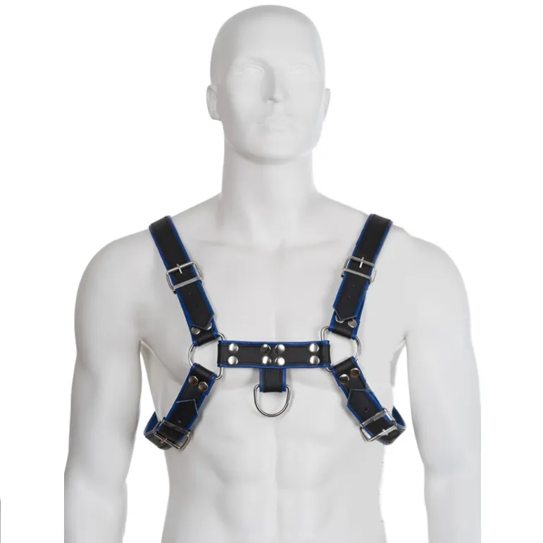 Harnais Cuir Poitrine Bulldog Bleu et Noir - Leather Body