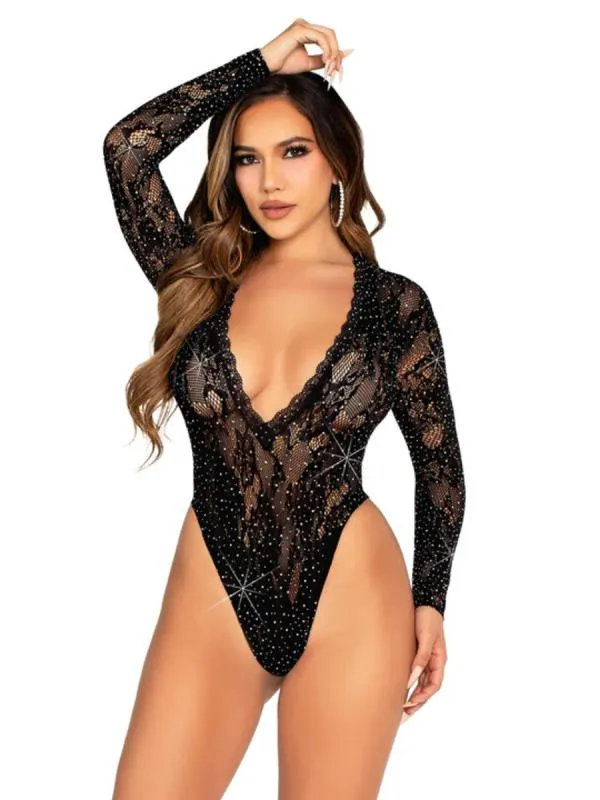 Leg Avenue – Body en Dentelle avec Décolleté Plongeant – Noir