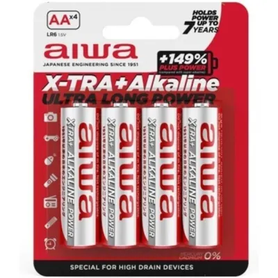 Piles Alcalines AA LR6 X-tra Blister 4 Unités - Aiwa
