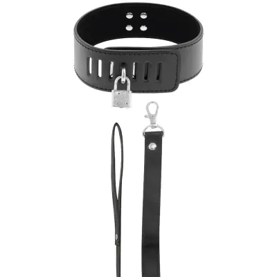 Collier BDSM avec serrure et laisse noire - Darkness