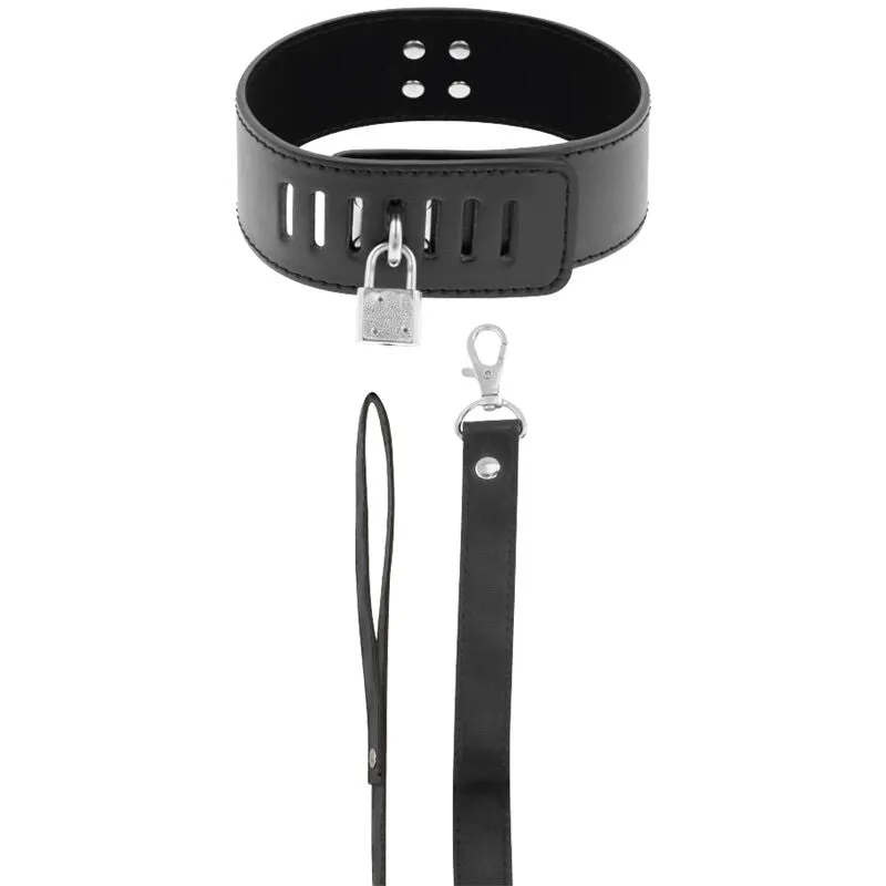 Collier BDSM avec serrure et laisse noire - Darkness