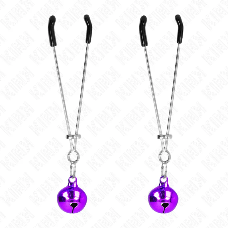Pinces à tétons réglables avec clochette violette - Kink