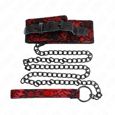 Collier BDSM Dentelle avec Laisse en Cuir Véritable - KINK
