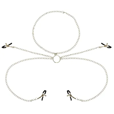 Pinces à tétons réglables avec collier chaîne x4 - Ohmama Fetish