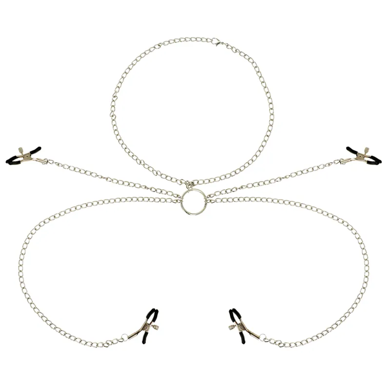 Pinces à tétons réglables avec collier chaîne x4 - Ohmama Fetish