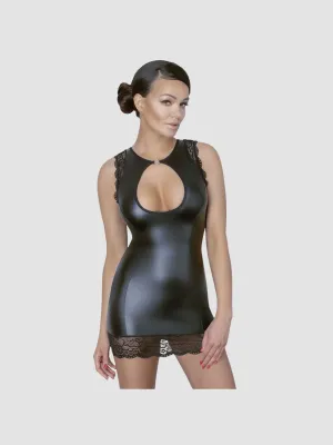 Robe Effet Cuir Mat & Dentelle Noire