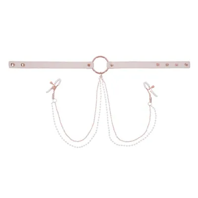 Sportsheets – S&M Peaches ‘n CreaMe Collier avec Pinces à Tétons – Cream