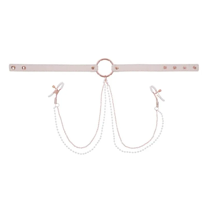 Sportsheets – S&M Peaches ‘n CreaMe Collier avec Pinces à Tétons – Cream
