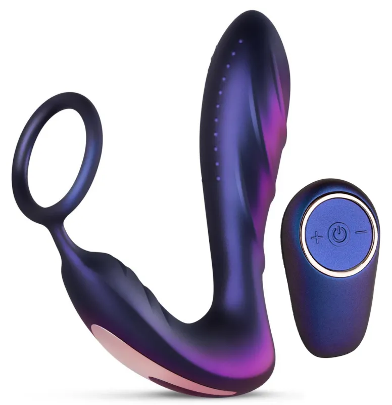 Anneau pénien + Plug Vibrant BLACK HOLE Hueman 11 x 3.3cm