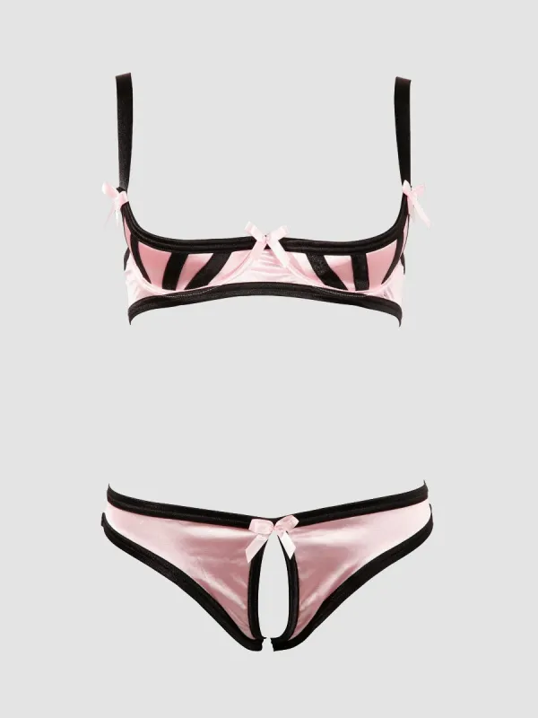 Ensemble 2 pièces ouvert satin rose L